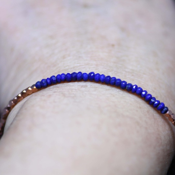 Handmade Natural Lapis Lazuli Bracelet 14k Rose Gold Filled, December Birthstone - Picture 4 of 6
